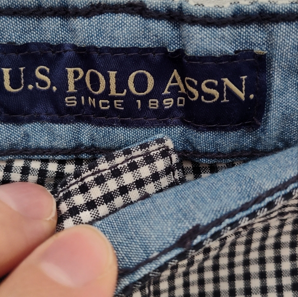 US Polo Assn men's checkered shorts plaid summer boat casual black white cotton - Picture 5 of 11